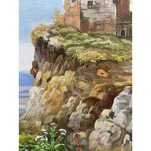 100% dipinto a mano 36x24 pollici pittura a olio campo classico con paesaggio di casa della scogliera foglia disegno astratto incorniciato tela regalo - Product Image 4