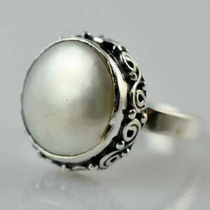 925 Sterling <b>Silver</b> Coin Pearl <b>Ring</b> Handmade Boho <b>Statement</b> Promise for Women June Birthstone Freshwater Pearl Jewelry - Product Image 2