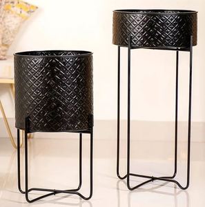 Maceta redonda dorada contemporánea hecha a mano para interior y exterior, maceta con revestimiento en polvo, macetas para suelo, soporte para decoración de jardín y hogar - Product Image 5