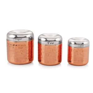 <b>Decor</b> Focus Copper Canister Set <b>With</b> Fancy Texture And Solid Grip <b>Lid</b> Great For Homes Cafes And Boutique Kitchens - Product Image 1