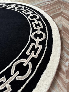 Tapis touffeté à la main en laine personnalisé de haute qualité conception de chaîne en forme de noir et blanc pour salon Hall chambre usage domestique - Product Image 3