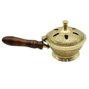 Brûleur d'encens en laiton avec poignée en bois - Product Image 1