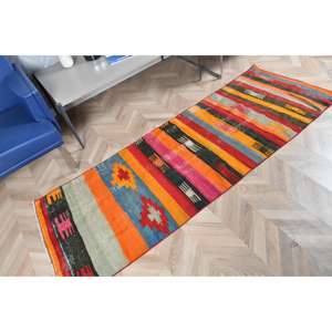 Vintage Kilim <b>Runner</b> Rug 2.5x7.2 ft (76x219 cm), Turkish <b>Red</b> Floral Rug - Product Image 4