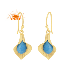 New Arrival Sterling Silver 18K <b>Gold</b> Plated Turquoise Matrix Gemstone <b>Dangle</b> <b>Earring</b> Demi Fine Jewelry Manufacturer - Product Image 1