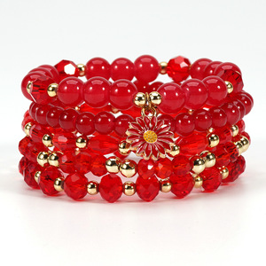 Ensemble de bracelets multirangs plaqués or rouge, perles élastiques, breloque fleur en cristal, bijoux pour femme, cadeau de fête - Product Image 1