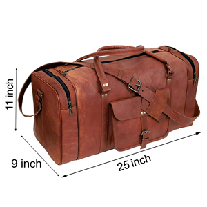 Leather Weekender <b>Duffel</b> <b>Bag</b> with Zipper Closure and Adjustable Strap for Travel - Product Image 3
