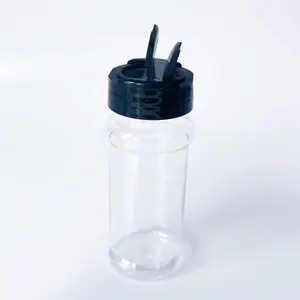 Frasco de plástico transparente vazio para animais, frasco de 100 ml e 3.5oz para tempero em pó, recipientes de ervas com tampa de coqueteleira, tampa preta com glitter