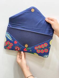 Personalized Custom Glass Beaded Tote <b>Bag</b> Custom Color Wedding <b>Bridesmaid</b> <b>Gift</b> Blue Floral Design MS Handicraft Model Ms-wc-001 - Product Image 3