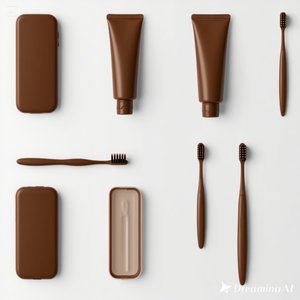 Kit de brosse à dents d'hôtel marron élégant | Ensemble de soins bucco-dentaires minimalistes avec dentifrice et étui de voyage 50 boîtes - Product Image 1