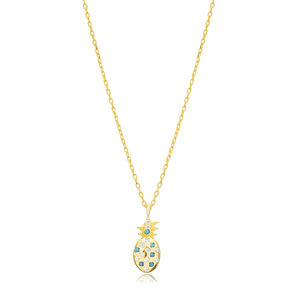 Turquoise CZ Pierre Minimal Ananas Charme Collier En Gros Turc À La Main 925 Bijoux En Argent Sterling - Product Image 1