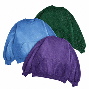 เสื้อฮู้ดดี้ผู้ชายแฟชั่นอินเทรนด์ ล้างสีแบบแอซิด ประดับเพชร 100% ผ้าฝ้าย สตรีทแวร์ ทรงปกติ หนัก 400gsm สำหรับฤดูหนาว - Product Image 5