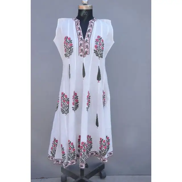 Nieuwste Collectie Indian Hand Blok Bloemen Gedrukt Kurti Voor Vrouwen Feestkleding Casual Mouwloze Tuniek Groothandel Fabrikant