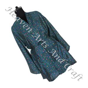 KS011 Bohemian Silk Vintage Sari Kimono Short Boho Gypsy Recycled Sari Silk Vintage Sari Kimono Short Robes Gown Women Sleepwear - Product Image 2