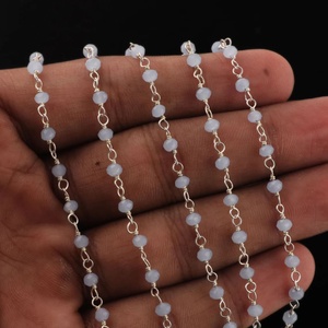 Naturel Aqua calcédoine Hydro rond perlé chapelet argent plaqué chaîne prix de gros calcédoine chaîne pour la fabrication de bijoux en vrac - Product Image 5