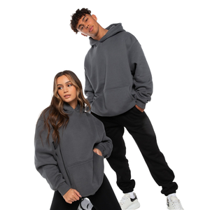 Sudadera con capucha de algodón negra lisa bordada para hombre, estilo urbano, de gran gramaje, de fabricantes, esencial de corte oversize, con diseño de araña - Product Image 2