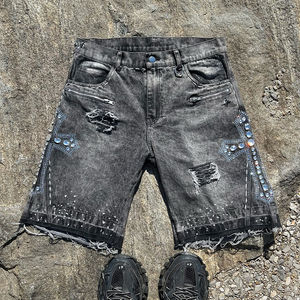 Logo personnalisé lavé à l'acide strass Shorts hommes surdimensionné ample été mode Streetwear confortable décontracté Shorts de sport - Product Image 1