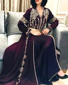 Elegant Moroccan Caftan Unique <b>Purple</b> Georgette & Silk Fabric Breathable Casual Muslim <b>Dress</b> - Product Image 4