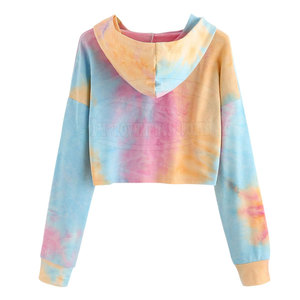 Tie Dye Printing Premium Quality Women Crop Top Hoodies Venta en línea Color sólido Crop Top Hoodies - Product Image 2