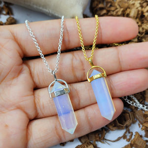 Opalite-Colgante para collar plata de primera ley y Gema, collar, Gargantilla, plata esterlina 925, Gema doble punta, color dorado, 30x8mm - Product Image 1