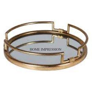 Gorgeous Designer Fancy Unique Look Round Shape Metal & Mirror Made <b>Tray</b> Hotel and Restaurants Table Centerpiece & Decoration - Product Image 3