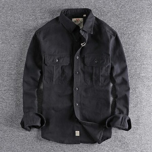 Fashion Wash N-style Genuine Leather Canvas Long-sleeved Shirt Men's Double Pockets Casual Youth Jacket <b>Thin</b> Coat Waterproof - Product Image 5