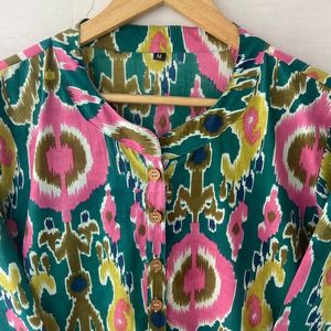 ชุดผ้าฝ้ายทำด้วยมือใหม่ Ikat พิมพ์ลายวงกลมสไตล์ฤดูร้อนลำลองรอบเอวธรรมชาติสำหรับงานปาร์ตี้ - Product Image 2