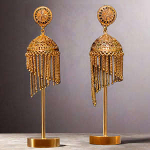 Conjunto de pendientes de diseño moderno con pendientes de estilo Jhumka chapados en oro de 22 quilates, joyería para mujer, ropa de exportadores - Product Image 1