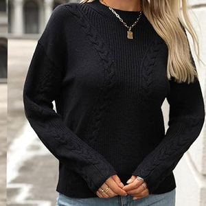 Pull en maille à col rond à manches longues pour femme, décontracté, personnalisable, unique, 100% coton, anti-froissement, respirant, vente en gros - Product Image 3