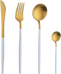 ชุดอุปกรณ์บนโต๊ะอาหารสแตนเลส,ชุดอุปกรณ์บนโต๊ะอาหารสเตนเลสสตีลสีขาวและสีทองหรูหรา - Product Image 1