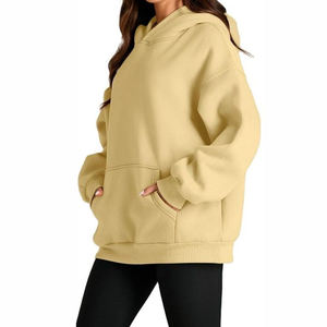 Vente en gros de sweats à capuche personnalisés pour femmes, en polaire, coupe oversize, couleur unie, coupe ample, épaules tombantes, style streetwear - Product Image 2