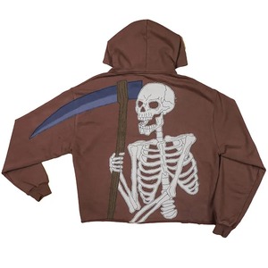 Sweat à capuche surdimensionné sans ficelle pour homme avec ourlet brut et bord en détresse, sweat court ample à capuche pour homme Streetwear blanc - Product Image 1