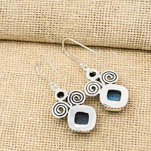 Solid 925 Sterling <b>Silver</b> Plated Bohemian Style <b>Earrings</b> Fashionable Labradorite Gemstone Natural Bezel Anniversary Supply - Product Image 3