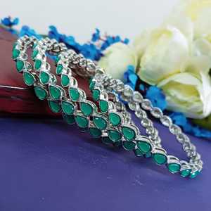 Joyería oxidada india, venta al por mayor, brazalete étnico con gota de lágrima, pulsera de cristal, Boda nupcial, conjunto de brazalete indio para mujer, Verde - Product Image 2