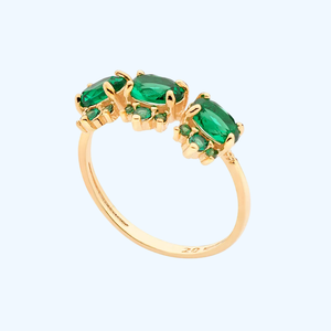 Bague de positivité en or jaune 18 carats pour femme 3 gros diamants verts taille émeraude et bijoux certifiés Moissanite IGI - Product Image 1
