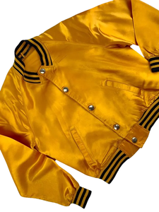 OEM chaqueta de béisbol de satén de alta calidad para mujer cuello vuelto recortado estilo Letterman bordado genuino corto transpirable - Product Image 3