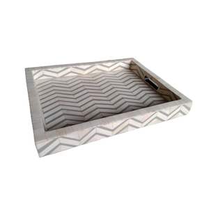 Bandeja de servicio decorativa Floral con incrustaciones de hueso árabe hecha a mano moderna para mesa de centro Bandeja de servicio del fabricante indio SCI - Product Image 2