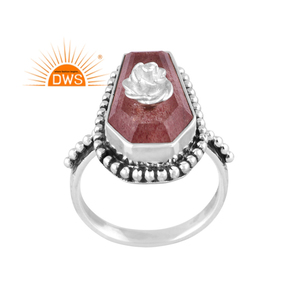 Latest Design Oxidized Sterling Silver Natural Strawberry <b>Quartz</b> Gemstone Stackable <b>Ring</b> Custom Jewelry Manufacturer - Product Image 1