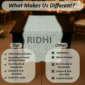 RIDHI Luxury <b>Green</b> Stripe Embroidered Hand Block Print Scallop Cotton <b>Table</b> <b>Runner</b> Floral Home Decor Hotel Outdoor Events - Product Image 4