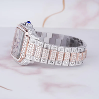 Montre automatique de luxe pour homme entièrement sertie de diamants, style hip-hop, avec boîtier carré et cadran en verre serti de diamants moissanite