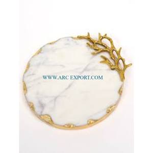 Factory supply round shape agate <b>gold</b> <b>coasters</b> sets custom logo home personalized metal aluminum pads and mats for <b>coasters</b> - Product Image 3