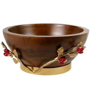 Bols en bois de la meilleure qualité avec poignées en bois de cerf feuilles bol à salade en laiton fini nickel pour bol de service de table à vendre - Product Image 4