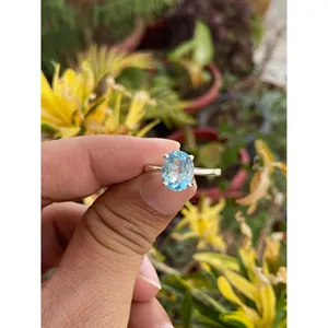 Oval Cut Blue Topaz Geometric <b>Ring</b> 925 Sterling Silver Handmade Gemstone <b>Ring</b> Wholesale Jewelry Supplier - Product Image 2