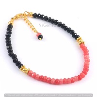 Bracelet HAYAAT GEMS unisexe en pierres précieuses brutes, perles facettées, plaqué or 10K et argent, rubis et spinelle noire, cadeau idéal