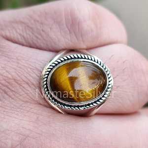 925 Sterling Silver Tiger Eye <b>Ring</b> Handmade <b>Statement</b> Promise Jewelry Natural Oval Gemstone Licensed Private June Birthstone - Product Image 5