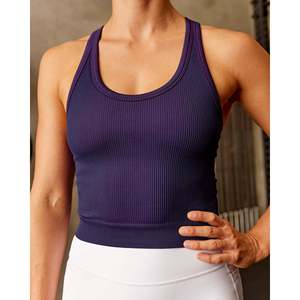 Seamless Ribbed Shelf Bra <b>Tank</b>-Future <b>Navy</b> Ultra Fuchsia Breathable Lightweight Spandex XS-XL - Product Image 1