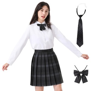 Skirt and <b>Set</b> Bow Necktie <b>Tie</b> Long Sleeve Shirt Plaid High Waist A-Line Cotton Silk High Quality School Uniform for Girls - Product Image 5