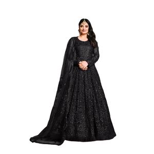 Nouveau filet de fête de mariage de créateur lourd avec séquence de broderie travail fantaisie Anarkali robes pour femmes à la mode tenue - Product Image 1