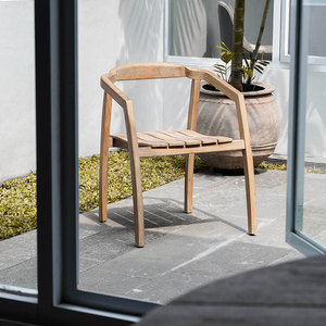 Chaises de restaurant en teck de couleur naturelle, adaptées à l'intérieur et à l'extérieur - Product Image 2