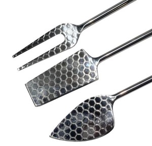 Juego de cuchillos de queso de 3 piezas de acero inoxidable con patrón de Peine de miel de alta calidad a precio mayorista - Product Image 5