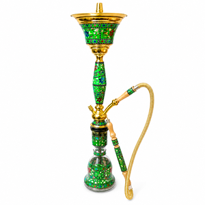 Cachimba Ovalada de Latón Árabe de Lujo, Chapada en Oro con Decoración de Mosaico de Madreperla - Product Image 1